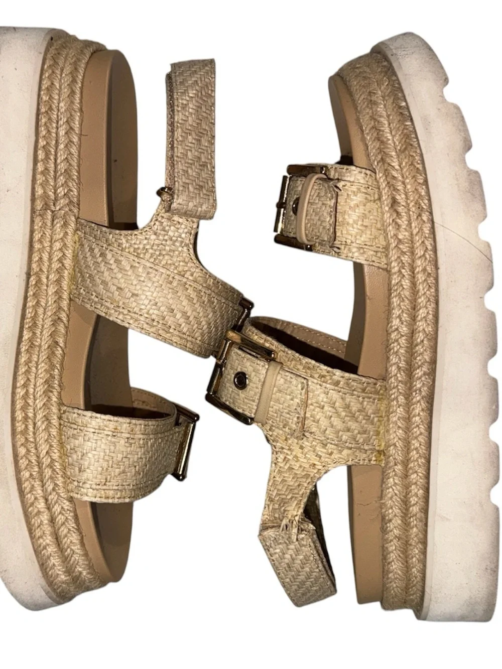 madden girl double-buckle raffia upper Marciaa Women's Platform Sandals Size 8